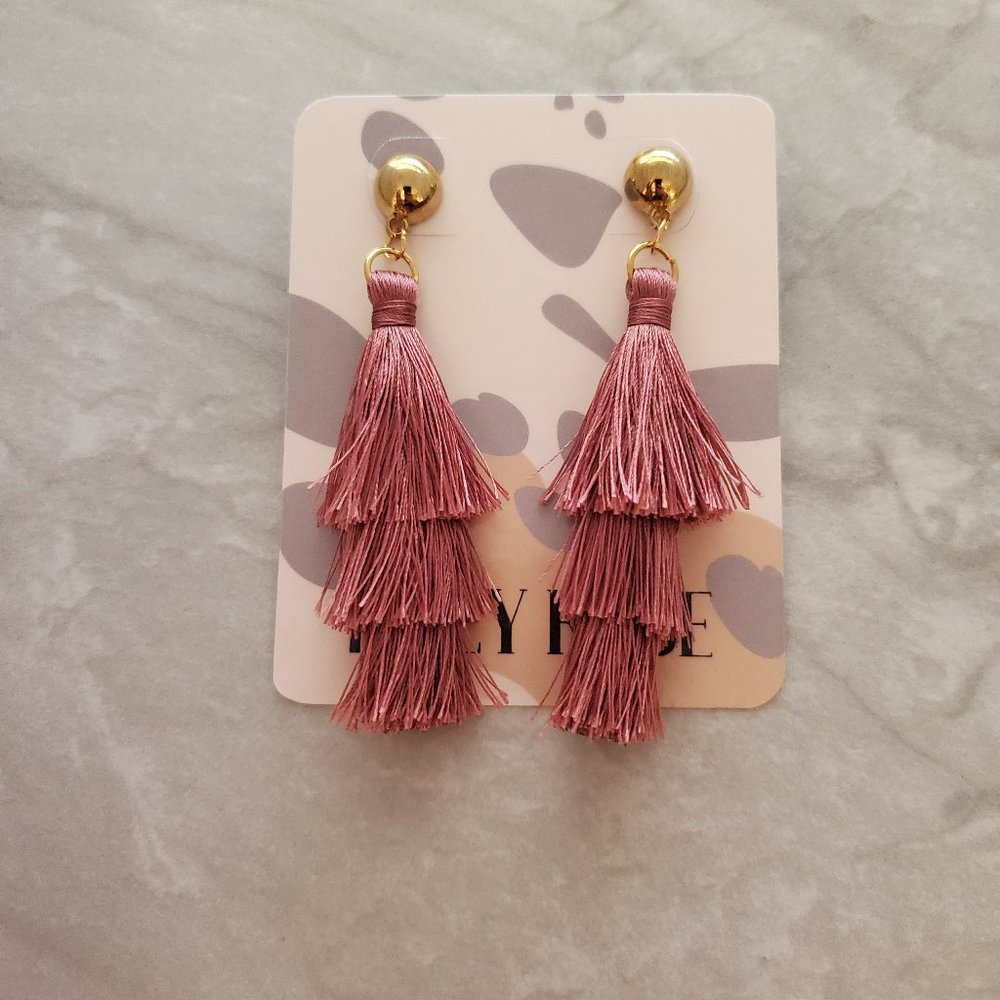 ✨ 3 for $25 Pink Champagne 3 Tiered Thread Tassels Drop Dangle Earrings Elegant